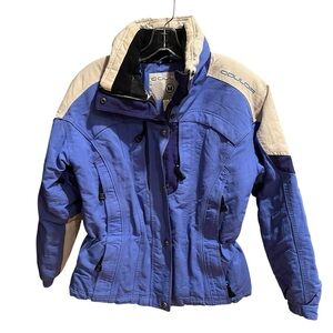 Vintage 80s Couloir Size 8 Ski Jacket Women Color Block Snap & Zip Blue